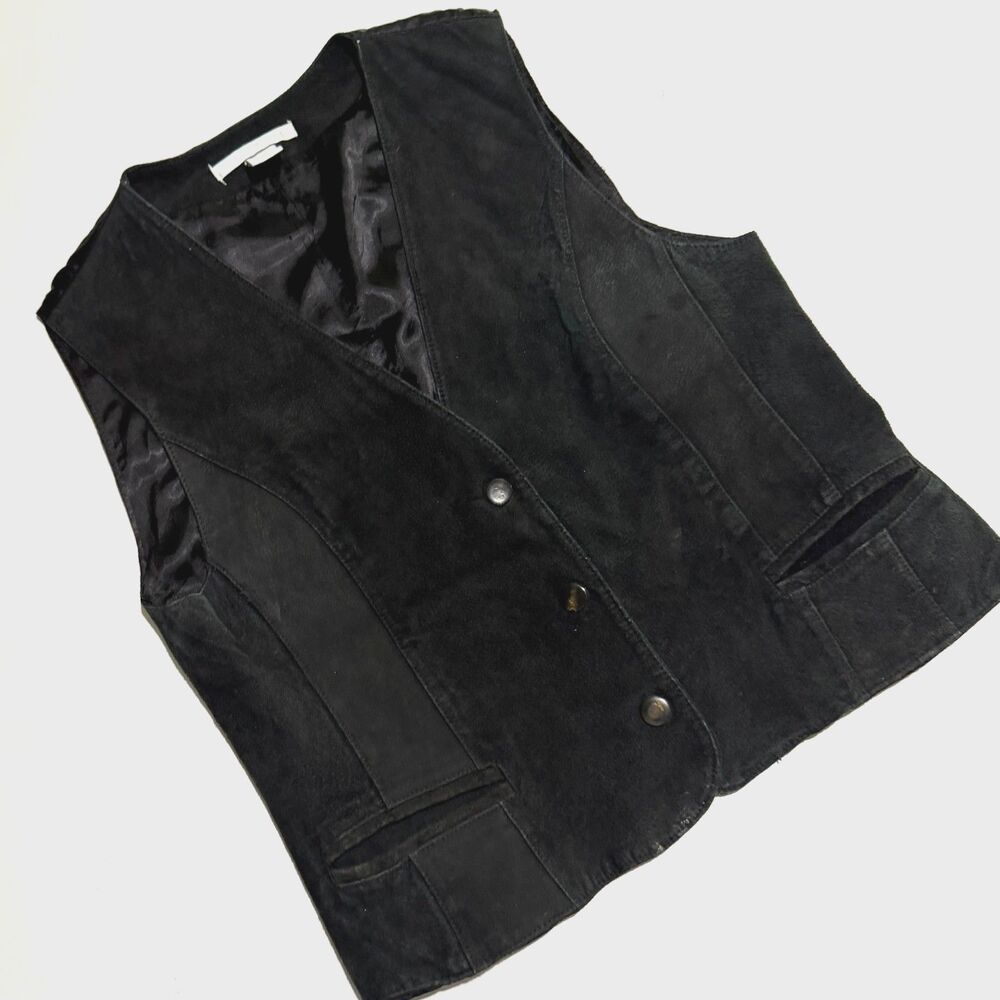 The Limited, VTG 90s Black Suede Leather Vest Women's M/L Monica Geller